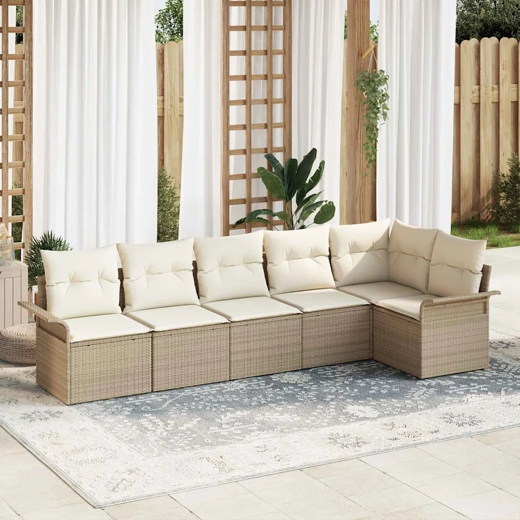 Set Divano da Giardino con cuscino 6 pcs Beige Poly Rattan