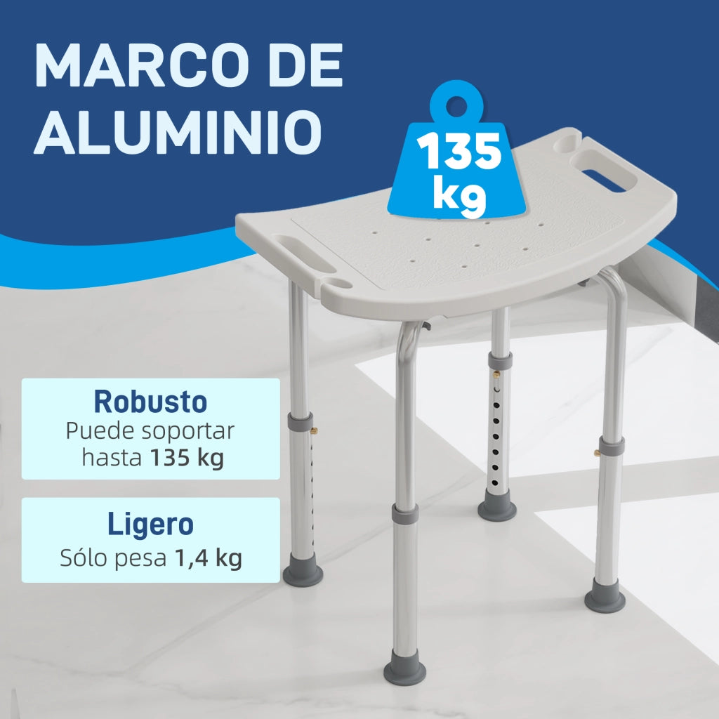 Sgabello da Doccia Bagno Regolabile ¨C Xylo ¨C Alluminio Antiscivolo Bianco per Anziani