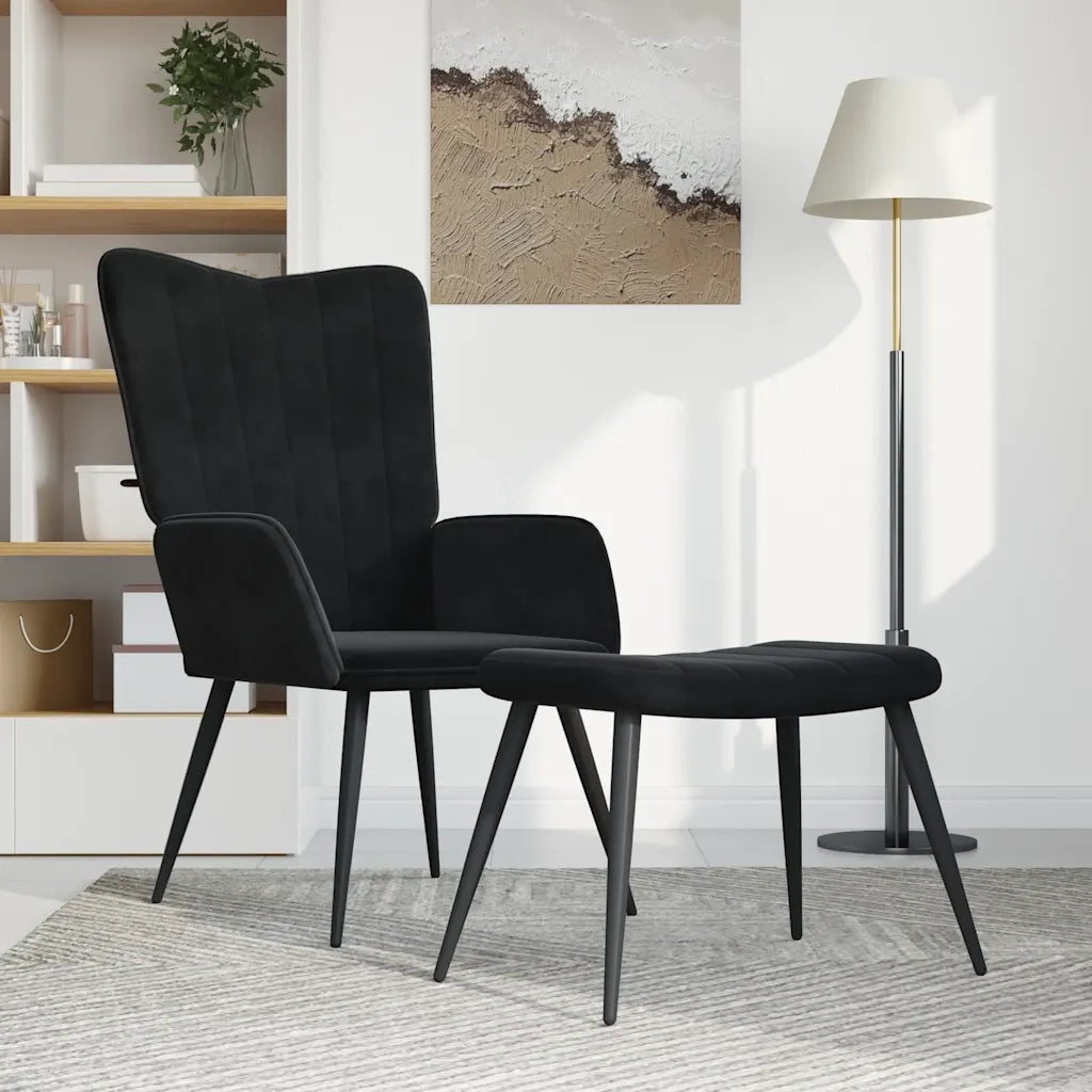 Poltrona Relax con Sgabello Nero in Velluto 327694