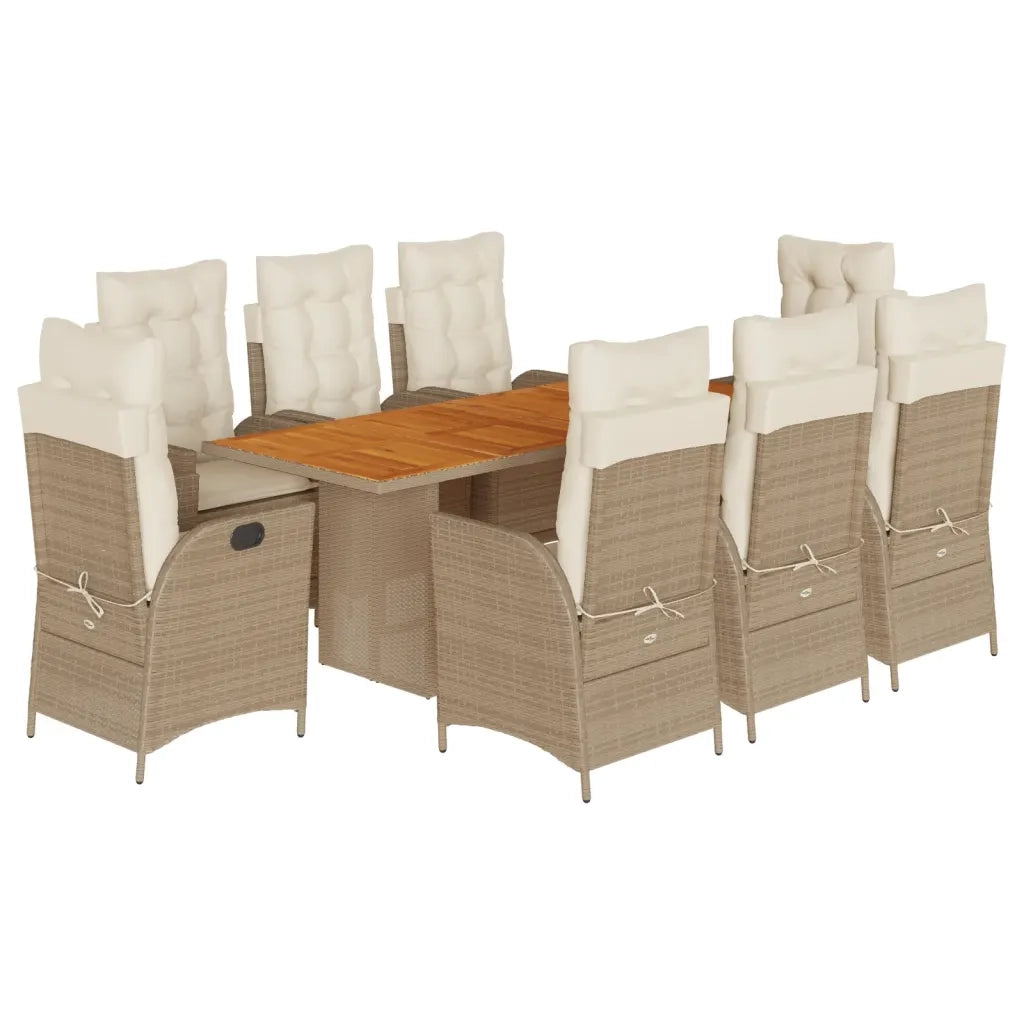 Set da Pranzo da Giardino 9 pz con Cuscini Beige in Polyrattan 3213146