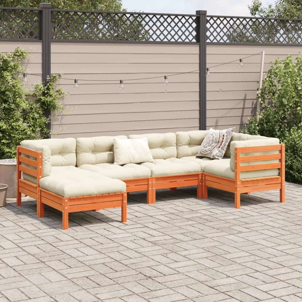 Set Divani Giardino 6pz con Cuscini Marrone Cera Massello Pino 3299527