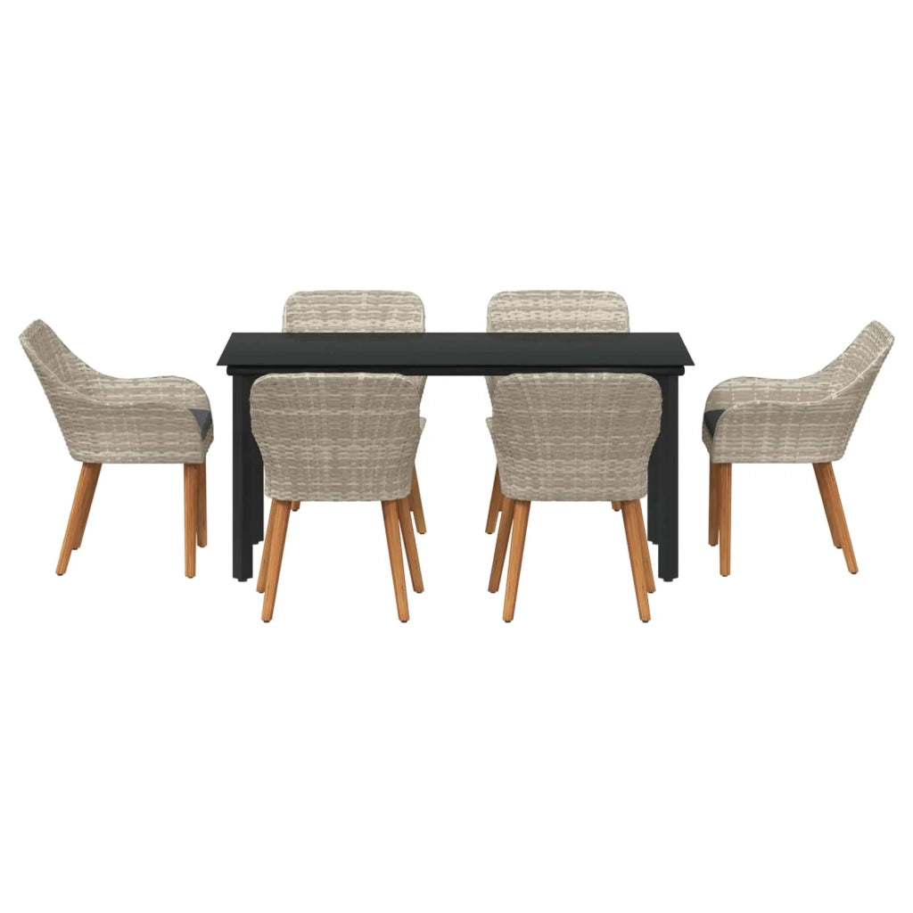 Set da Pranzo per Giardino 7 pcs Grigio chiaro polyrattan