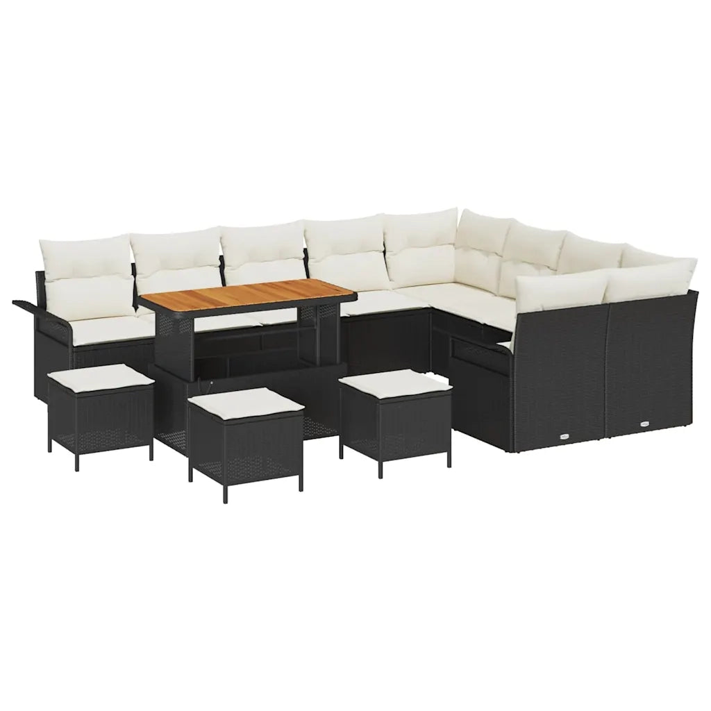 Set Divano da Giardino con cuscino 13 pcs Nero polyrattan