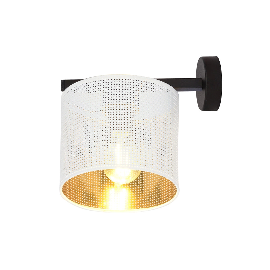 Applique Industrial 1 Luce Cigno In Acciaio Bianco E Paralume A Cilindro Oro