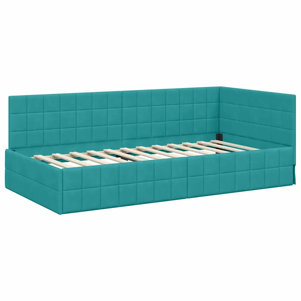 Cornice del letto ad angolo Turchese 90 cm x 190 cm Velluto