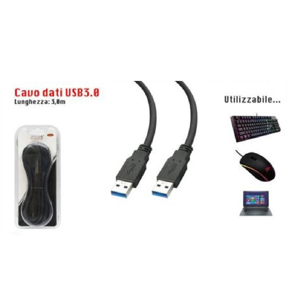 Trade Shop - Cavo 3 Mt Usb 3.0 Tipo Maschio Cable Per Pc Trasmissione Dati Maxtech Usb3.0-3m -