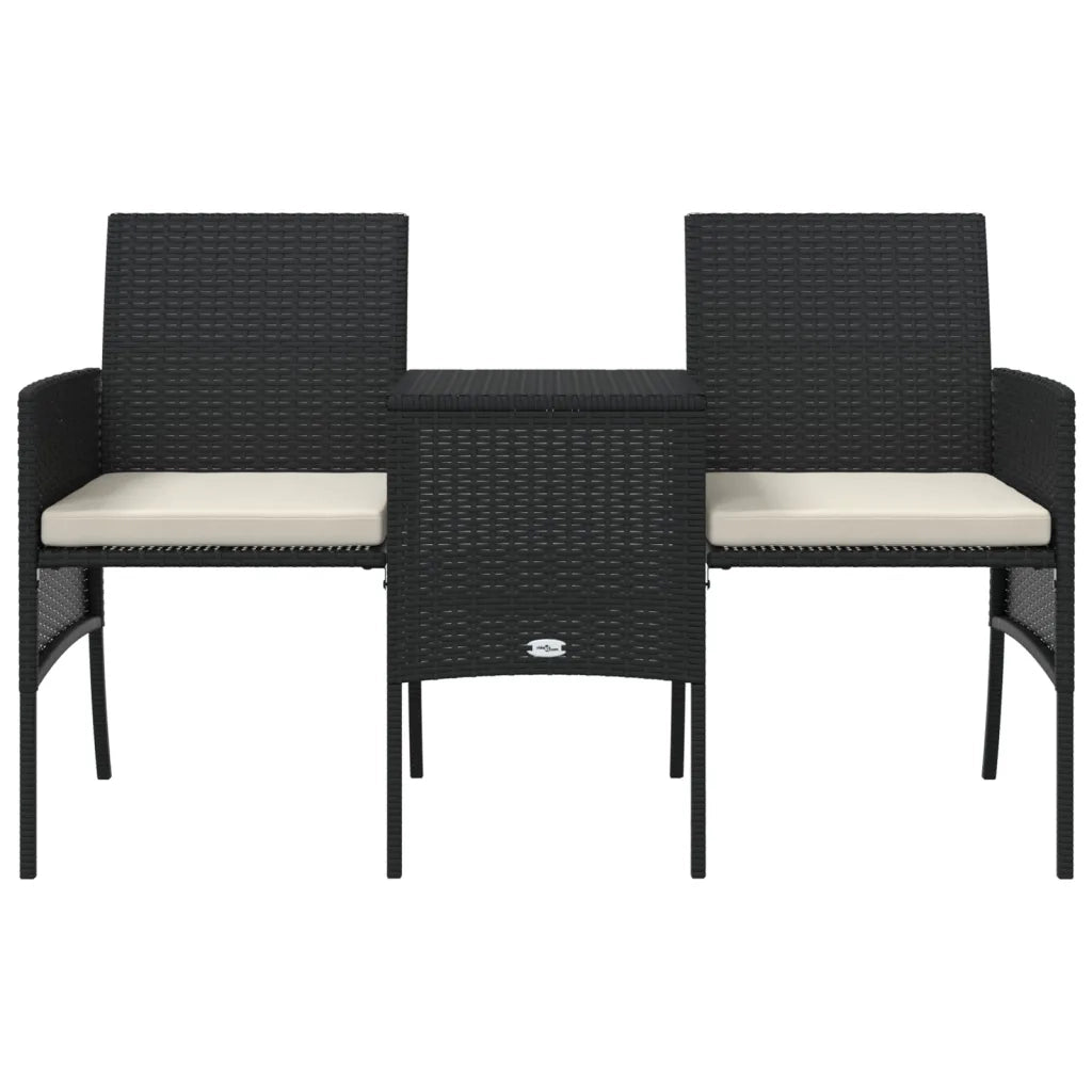 Divano Giardino 2 Posti con Tavolo e Sgabelli Nero Polyrattan 317626