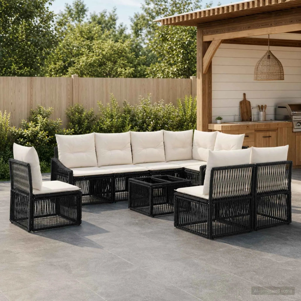 Set Divano da Giardino 9 pcs Nero polyrattan 3436024