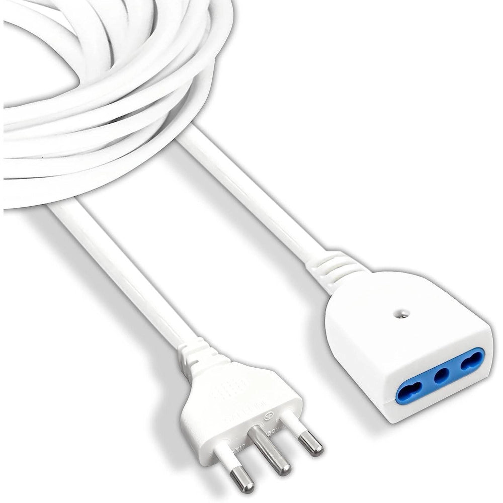 Trade Shop - Cavo Prolunga Elettrica Da 7 Metri Con Spina Da 16a Presa Bipasso 10a 16a Bianco -