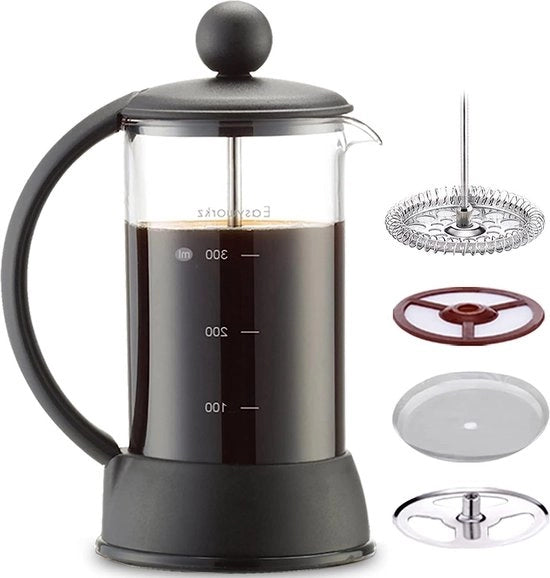 Caffettiera a stantuffo 350ml - Vetro borosilicato termoresistente - Acciaio inossidabile nero