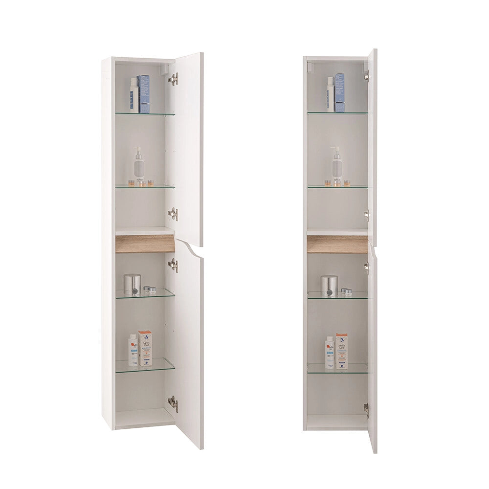 Mobile bagno sospeso 80cm bianco e quercia con pensile e lavabo Sumya