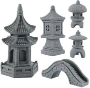 Set di Sculture Pagoda in Legno di Qualità Museale - UV-resistente - Decorazione per Bonsai in Miniatura - Materiale Non Poroso