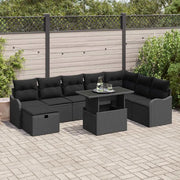 Set Divano da Giardino con cuscino 9 pcs Nero Poly Rattan 3359740