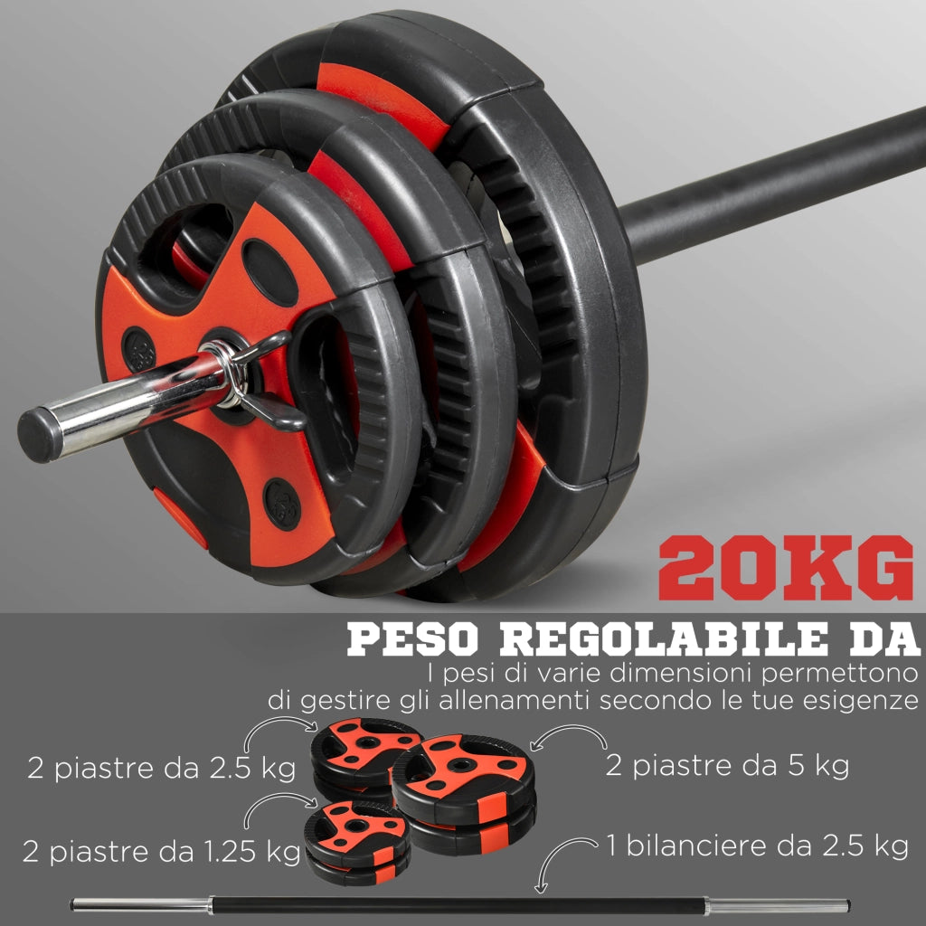 Set Bilanciere e Dischi 20kg ¨C Minimal ¨C Nero e Rosso ?17x140 cm
