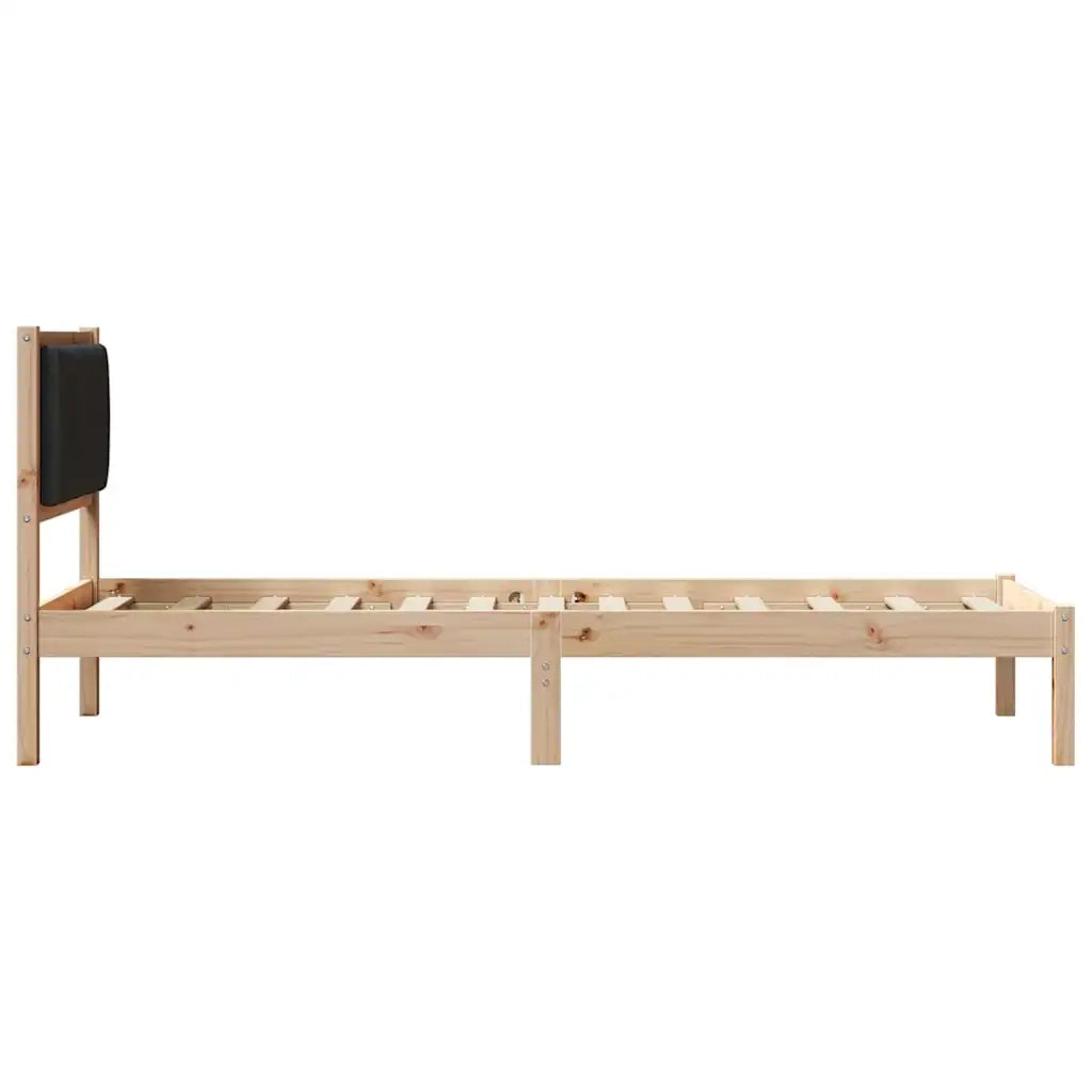 Letto con Testiera Rivestita-Struttura Letto con Testiera Nero 80 x 200 cm Pino massello 762141