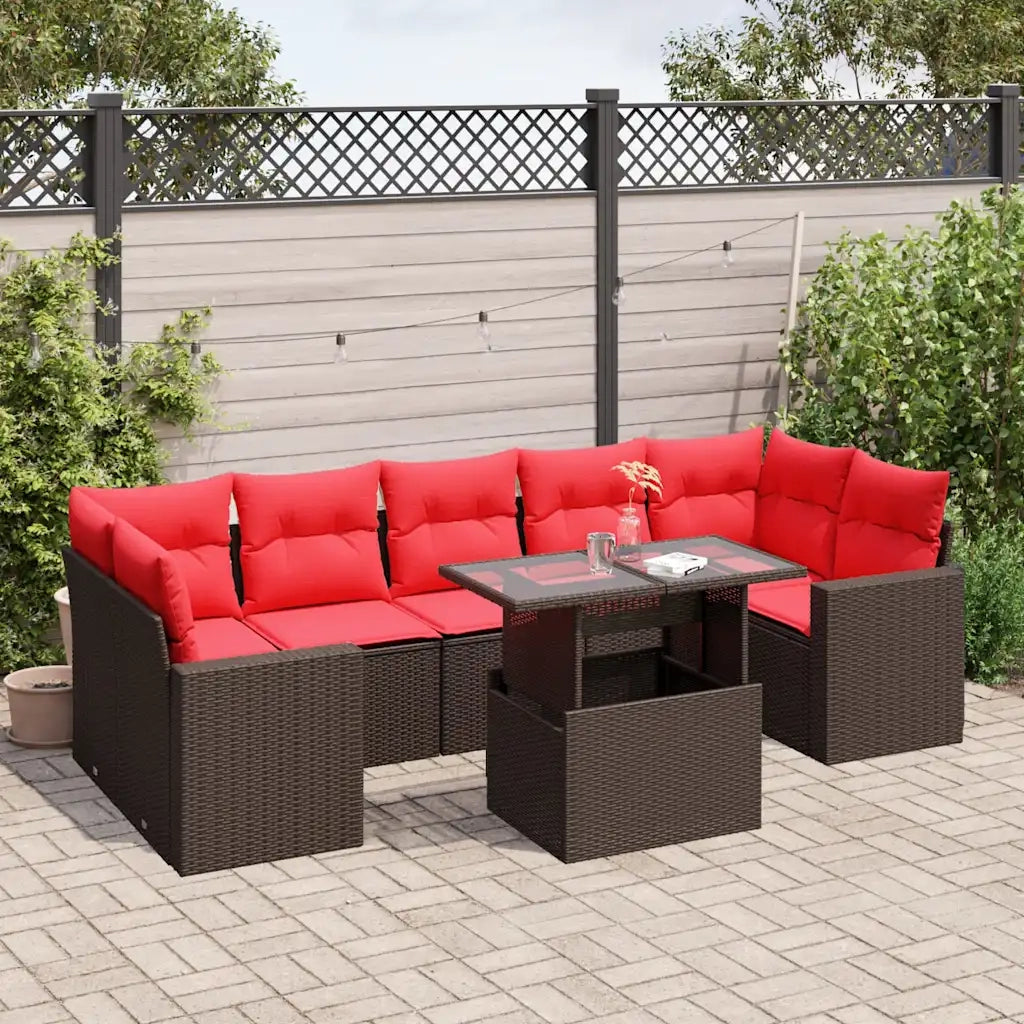 Set Divani da Giardino 8 pz con Cuscini Marrone in Polyrattan 3267154