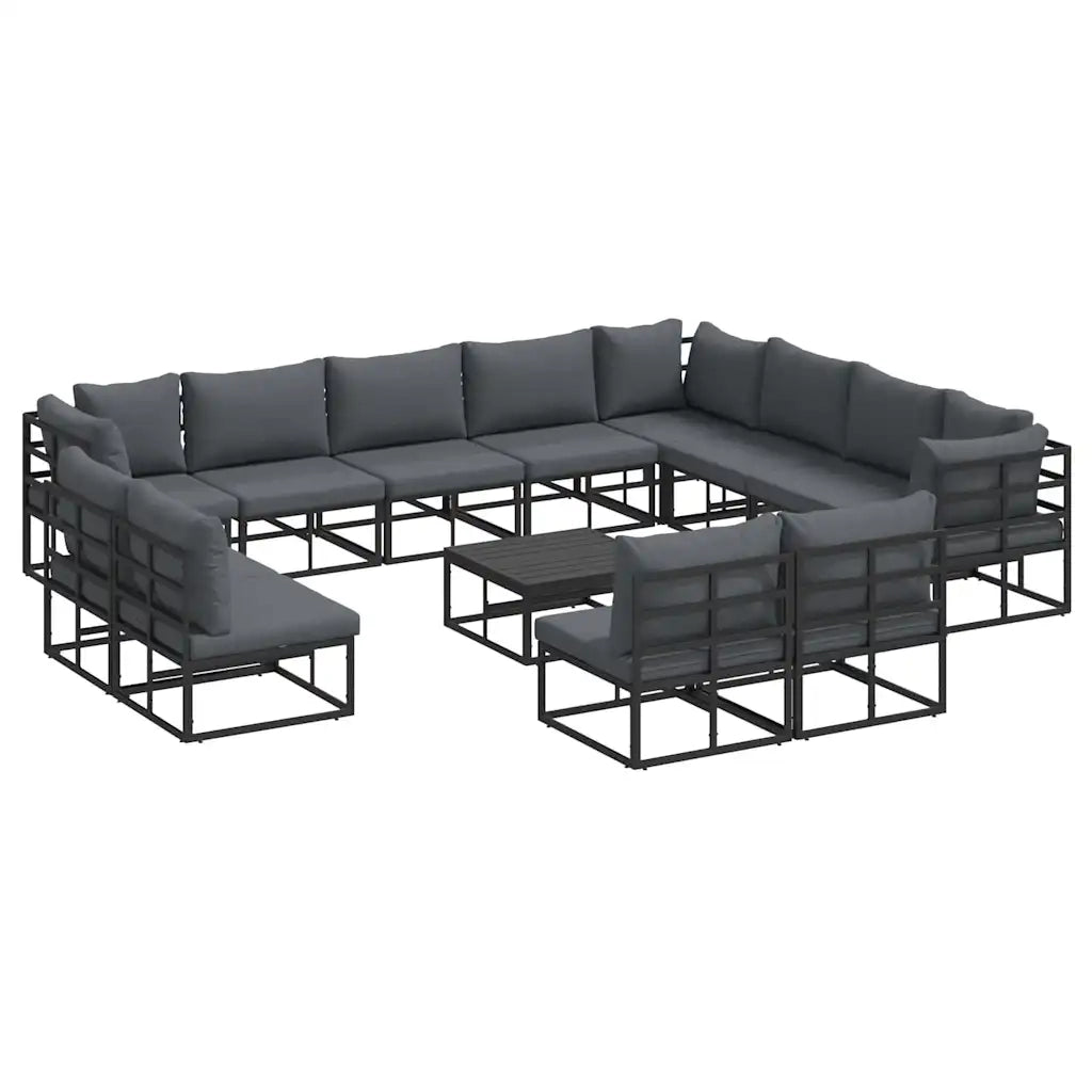 Set Divano da Giardino con cuscino 13 pcs Nero Alluminio 3378929