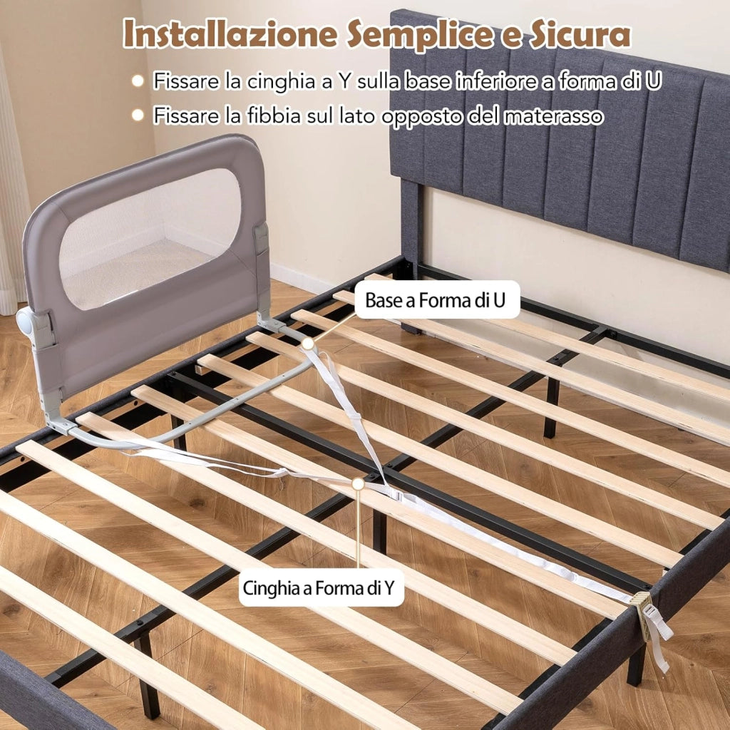 Sponda Letto per Bambini 80/120/150/180 cm, Barriera di Sicurezza per Neonati, Altezza Regolabile a 3 Livelli, Barriera Letto Pieghevole, con Cinghia di Sicurezza (80 cm,Grigio)