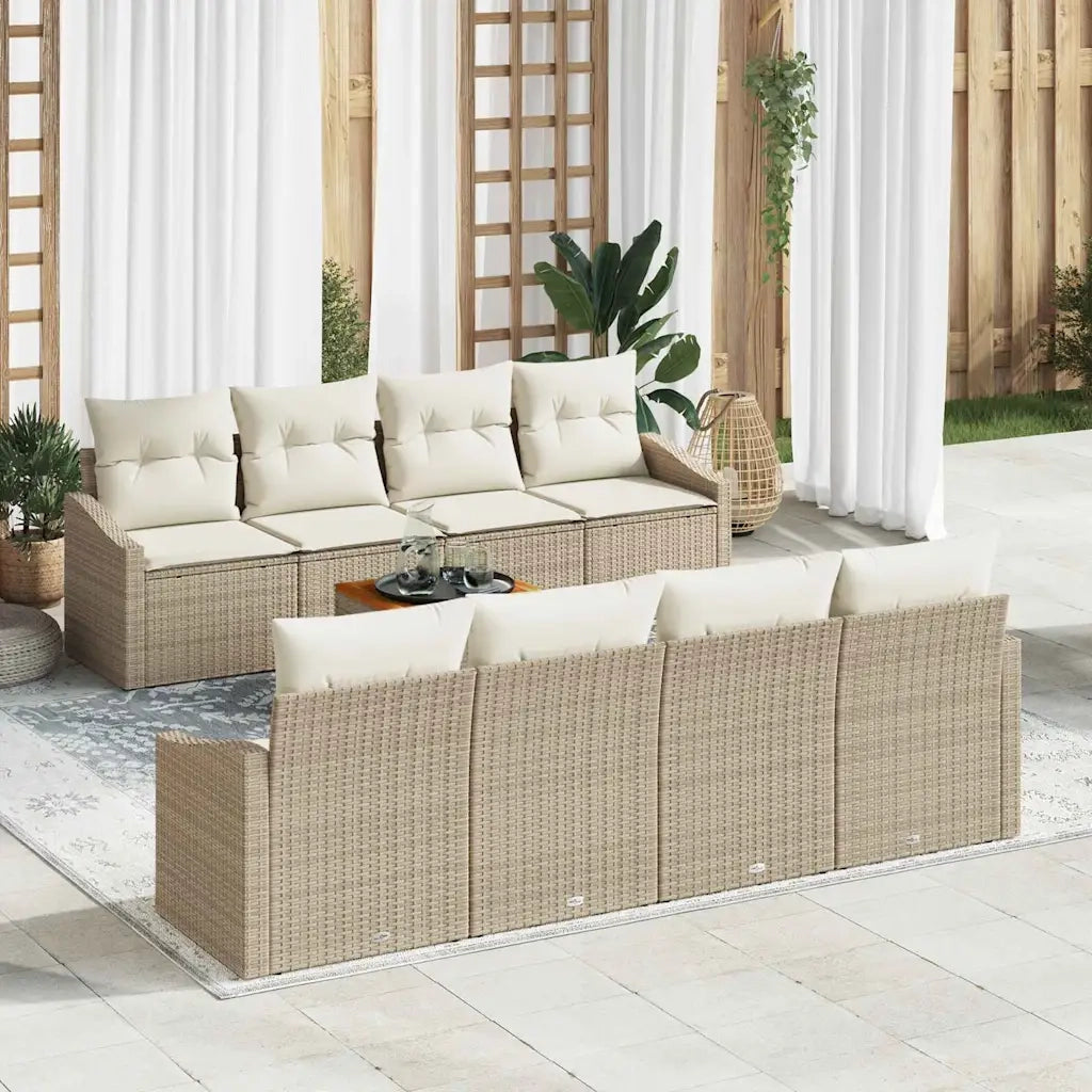 Set Divano da Giardino con cuscino 9 pcs Beige polyrattan