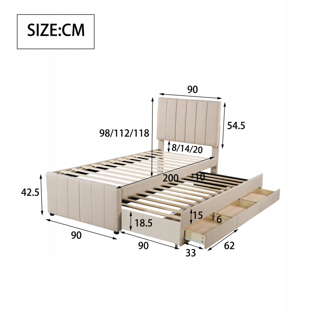 Letto imbottito 90x200 con contenitore - Xylo - Beige