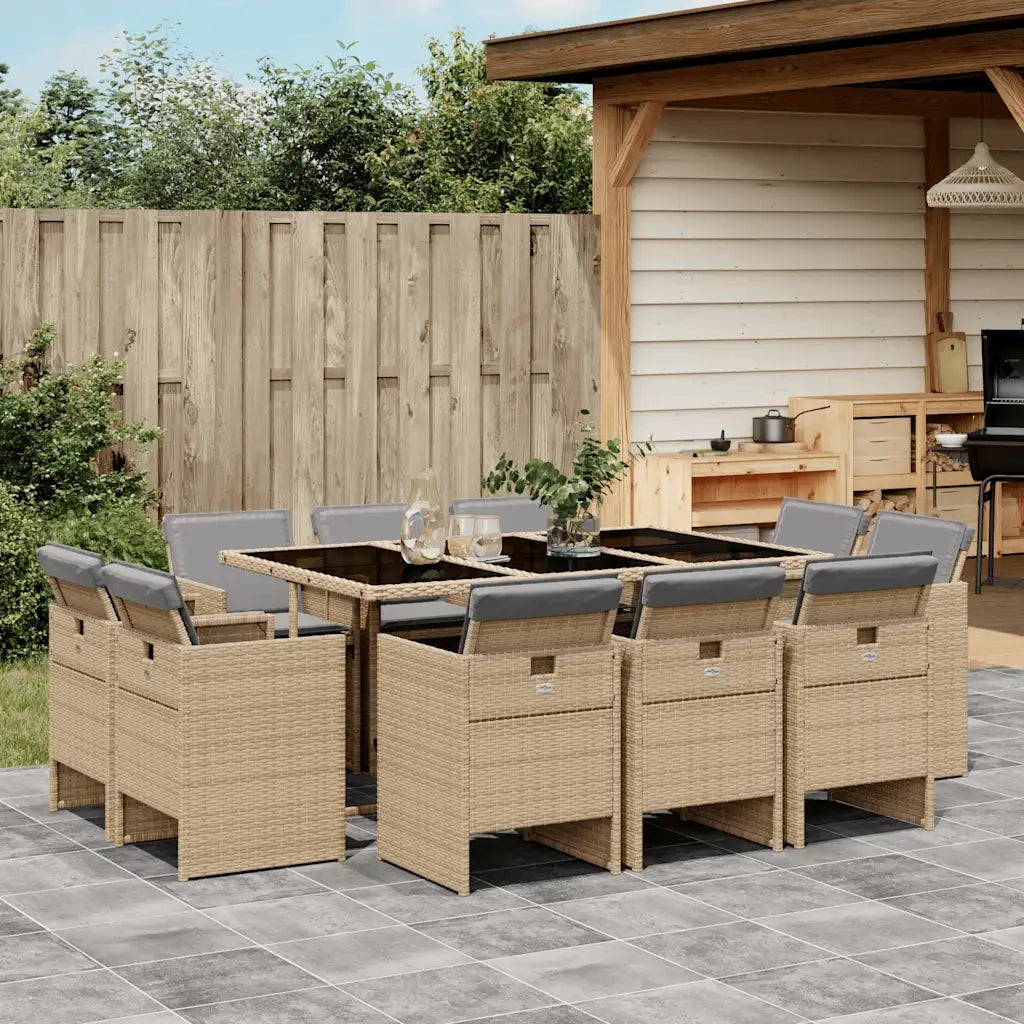 Set Pranzo da Giardino 11 pz con Cuscini Beige Misto Polyrattan 3210672