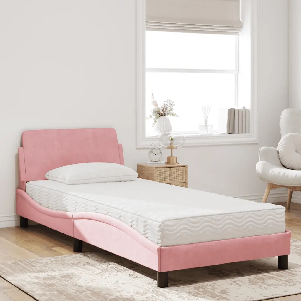 Letto con Materasso Dover Rosa 90x190 cm in Velluto
