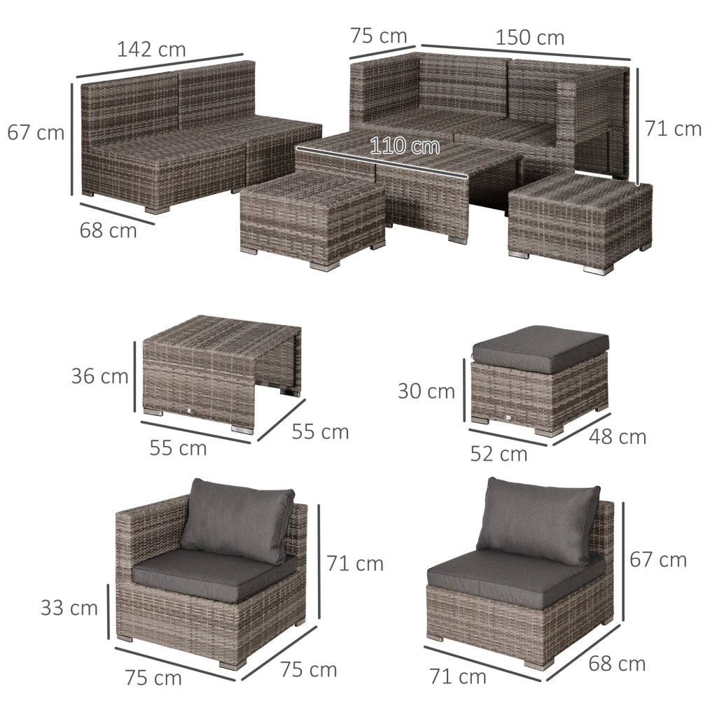 Set da Giardino 8 Pezzi in Rattan ¨C zephmum ¨C Grigio