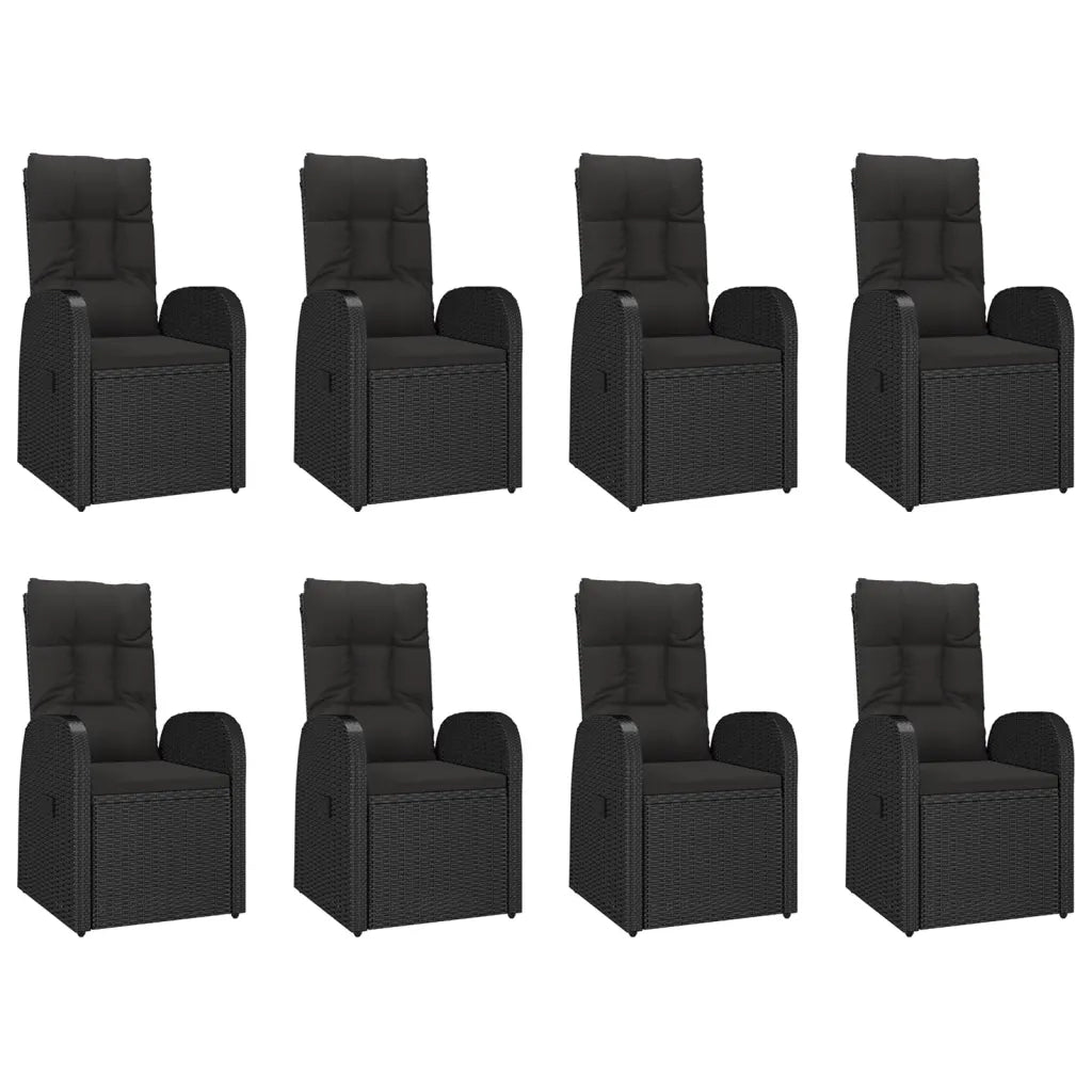 Set da Pranzo da Giardino 9 pz con Cuscini Nero in Polyrattan 3157604