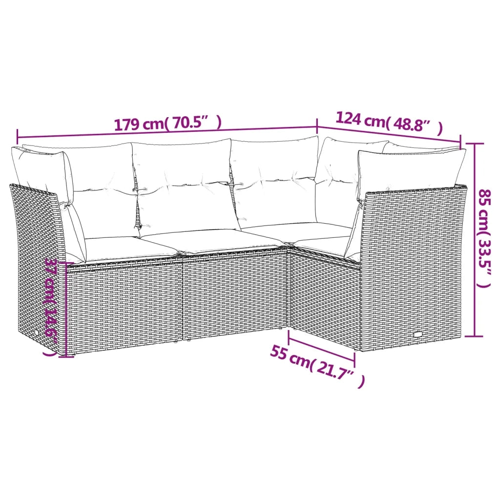 Set Divani da Giardino 4 pz con Cuscini Nero in Polyrattan 3249415