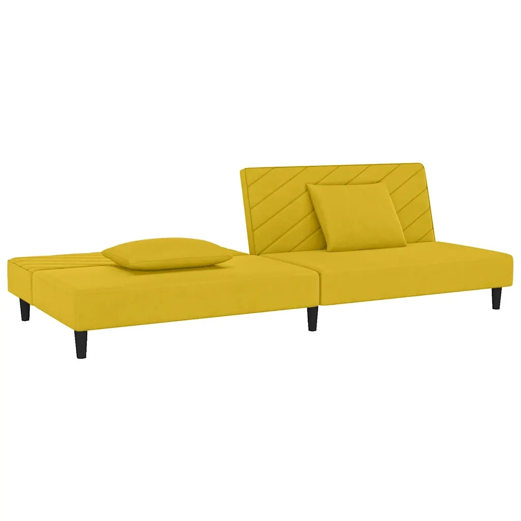 Divano Letto a 2 Posti con 2 Cuscini Giallo in Velluto 375916