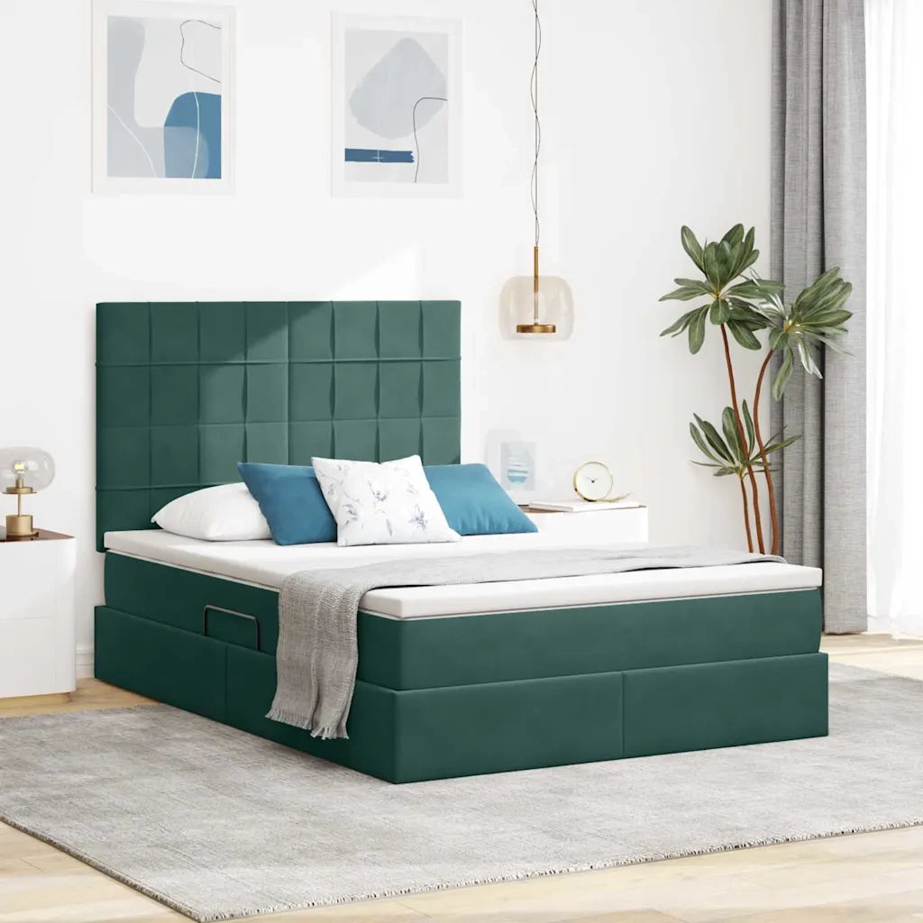 Letto con contenitore e LED Verde Scuro 140 x 200 cm Velluto