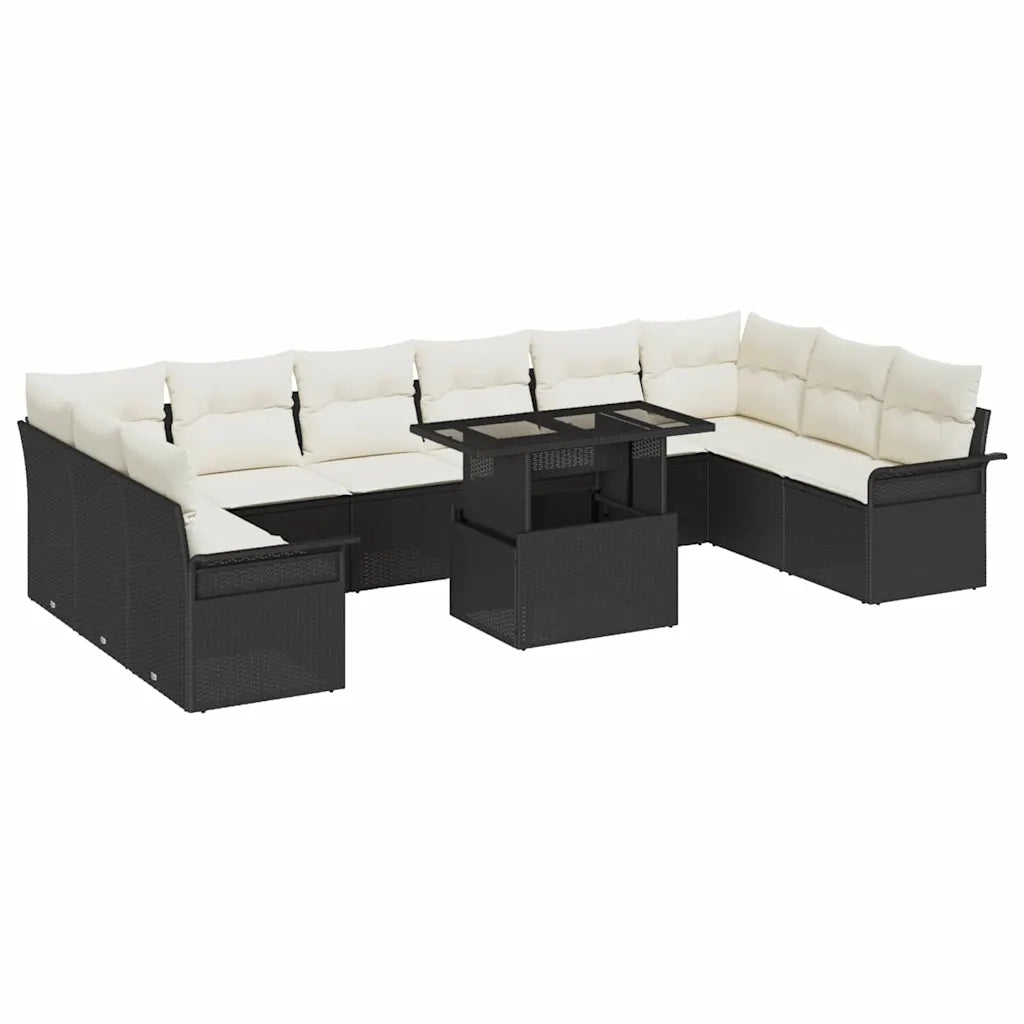 Set Divano da Giardino con cuscino 11 pcs Nero Poly Rattan
