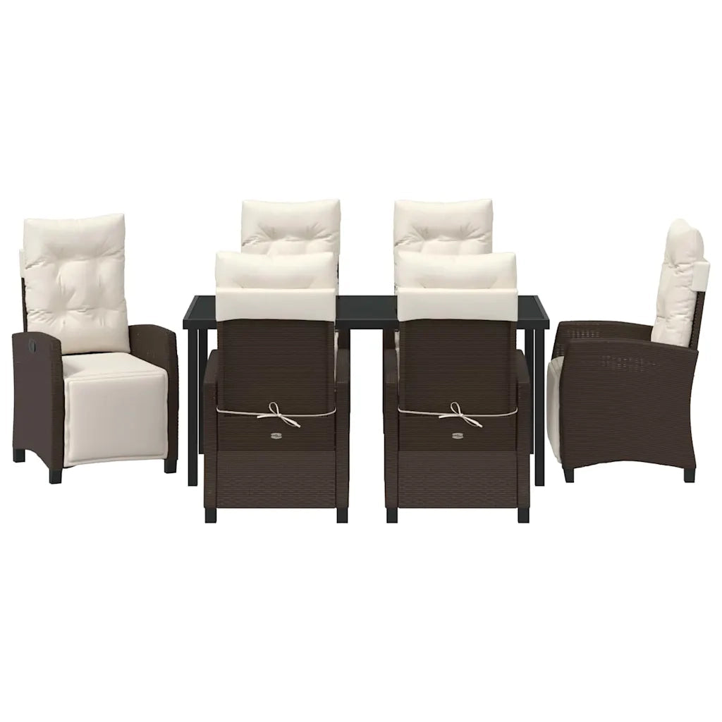 Set da Pranzo per Giardino con cuscino 7 pcs Marrone polyrattan