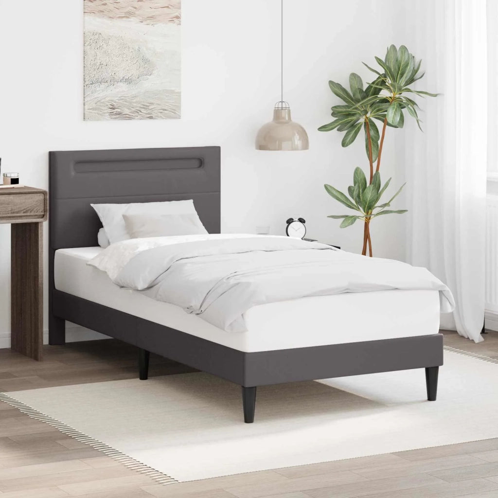 Letto singolo | Letto per adulti | Struttura del letto con testiera Grigio 100 x 200 cm Similpelle