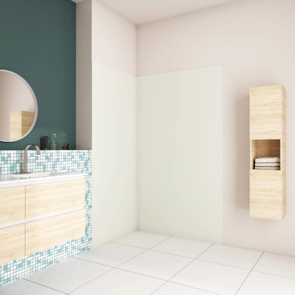 H.210 cm Pannello Doccia ad Angolo 90x120 cm Realizzato in Alluminio da 3 mm con Profili Finitura Bianco Avorio per Rivestimento Parete Bagno