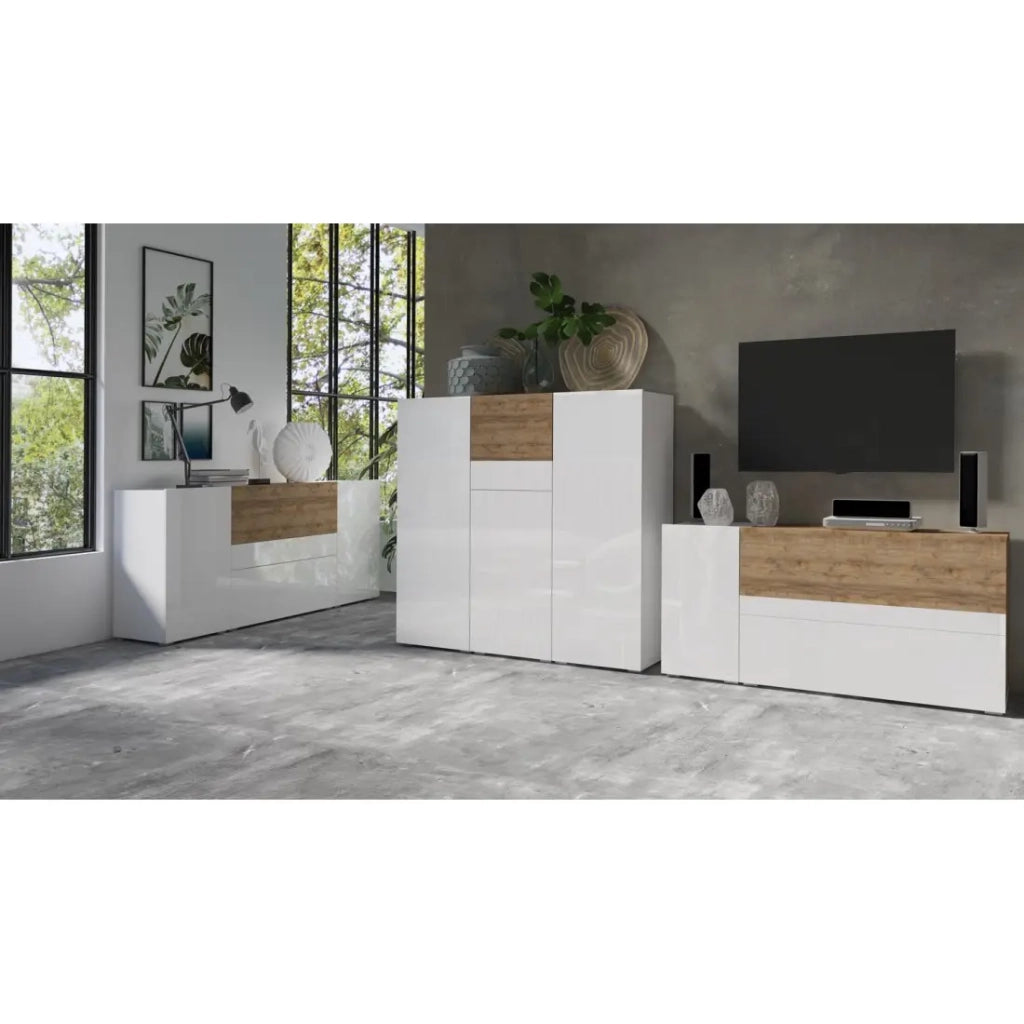 Buffet alto design RIGA bianco e rovere