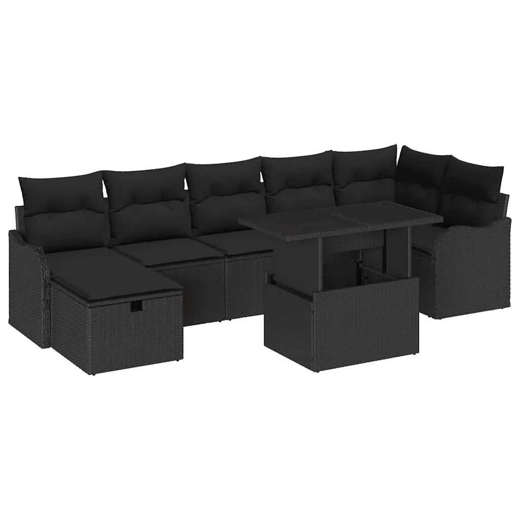 Set Divano da Giardino con cuscino 8 pcs Nero Poly Rattan