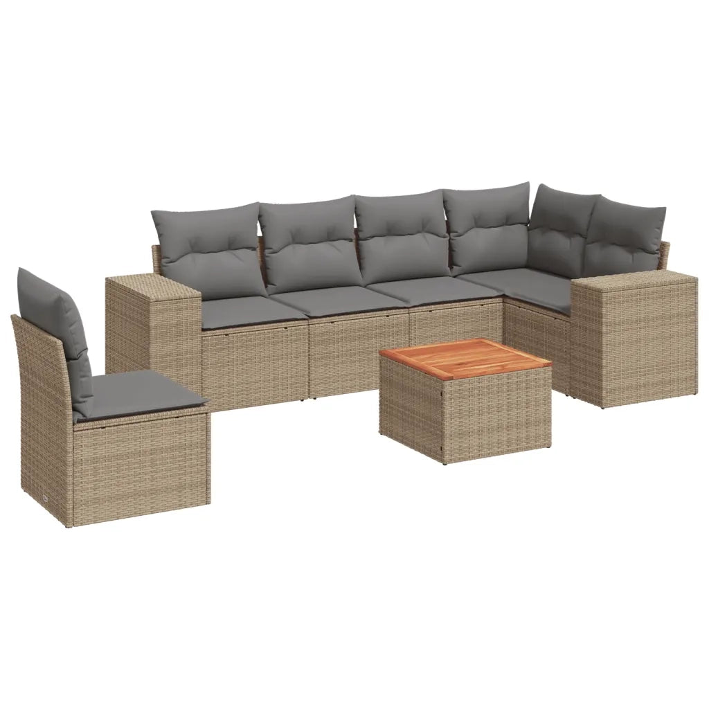 Set Divani da Giardino 7 pz con Cuscini Beige in Polyrattan 3225471