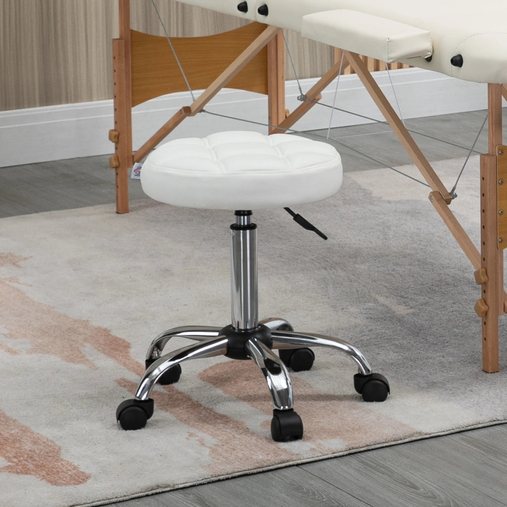 Sgabello girevole con ruote regolabile in altezza 48-63 cm ¨C Xylo ¨C bianco, rivestimento pelle PU ?35,5 cm