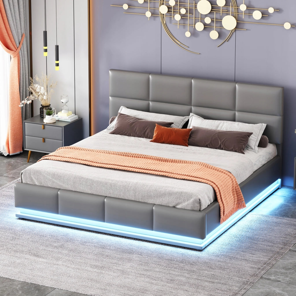 Letto imbottito con LED e ripostiglio - Xylo - 160x200 - Grigio