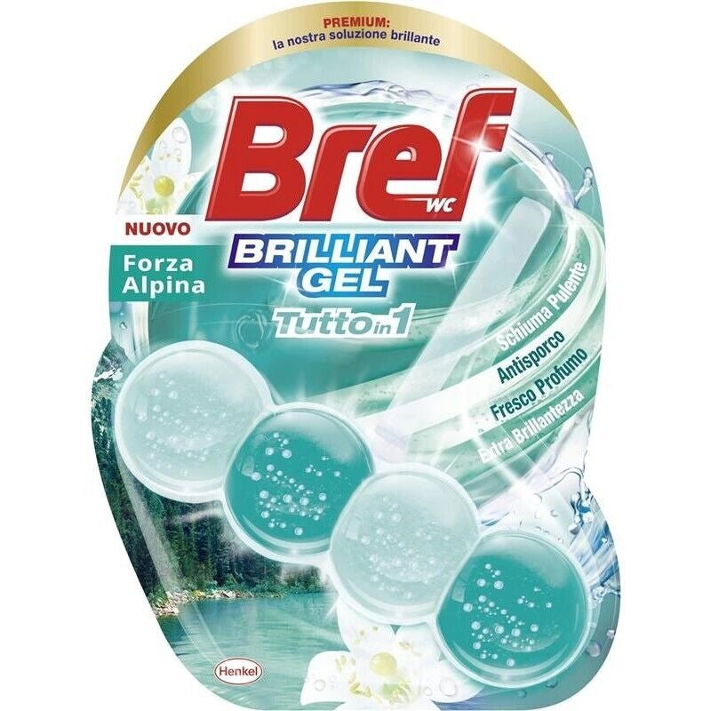 BREF WC GEL SET 11 CONFEZIONI BRILLANTANTE TUTTO IN 1 TAVOLETTA FORZA ALPINA