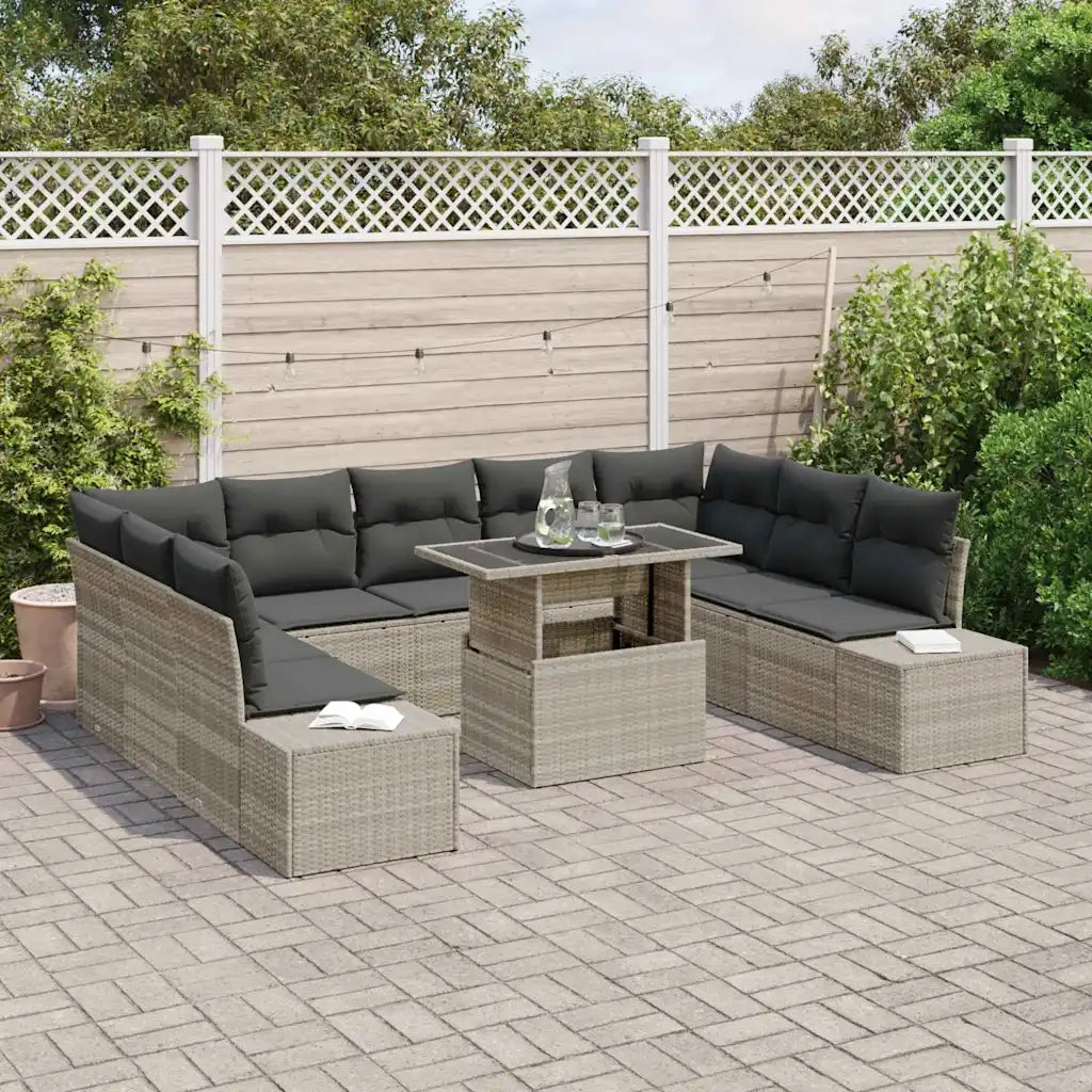 Set Divano da Giardino 10 pcs Grigio chiaro Poly Rattan 3357985
