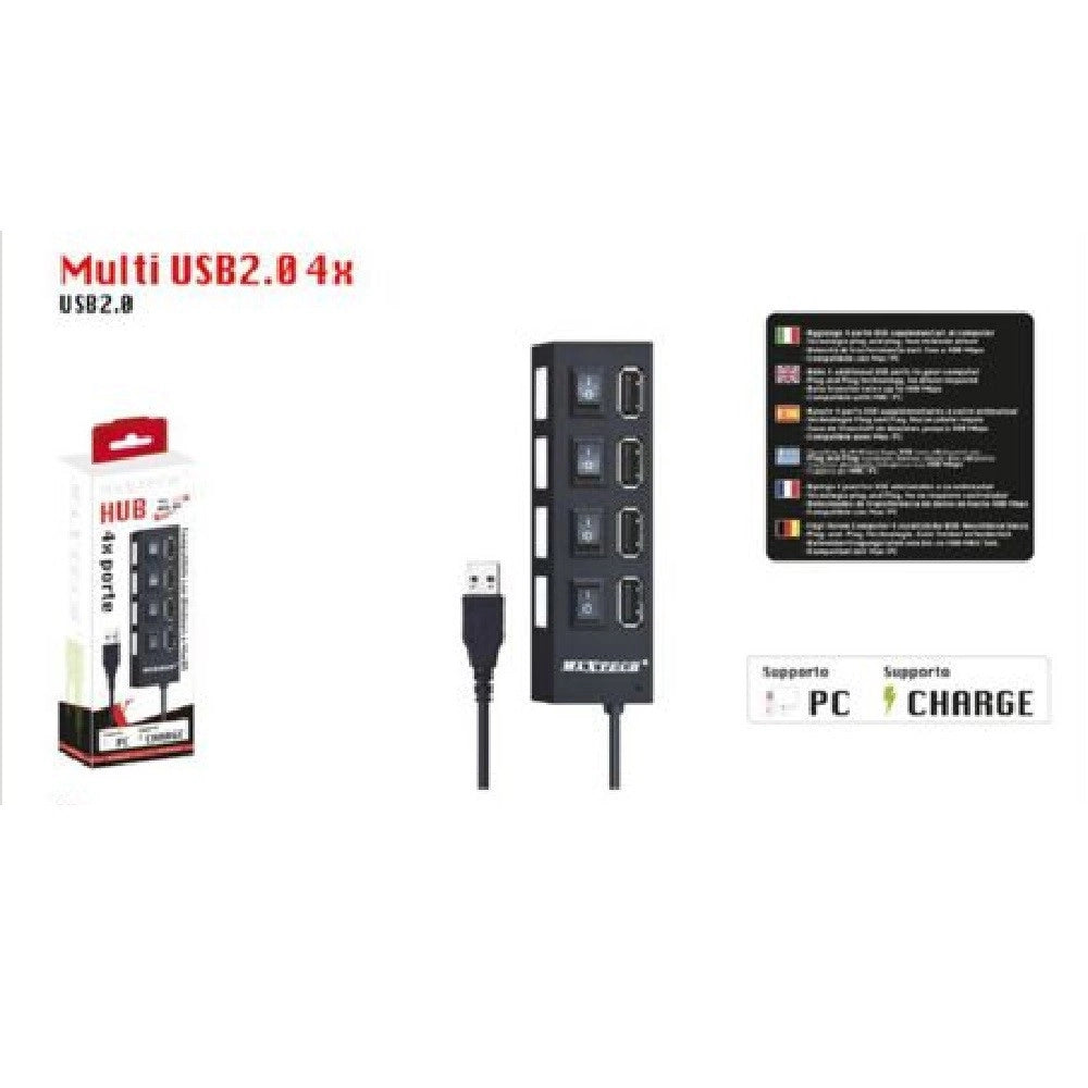 Trade Shop - Caricatore Multipresa Hub 4 Porte Usb 2.0 Singola Windows Macos Maxtech Hub-04 -