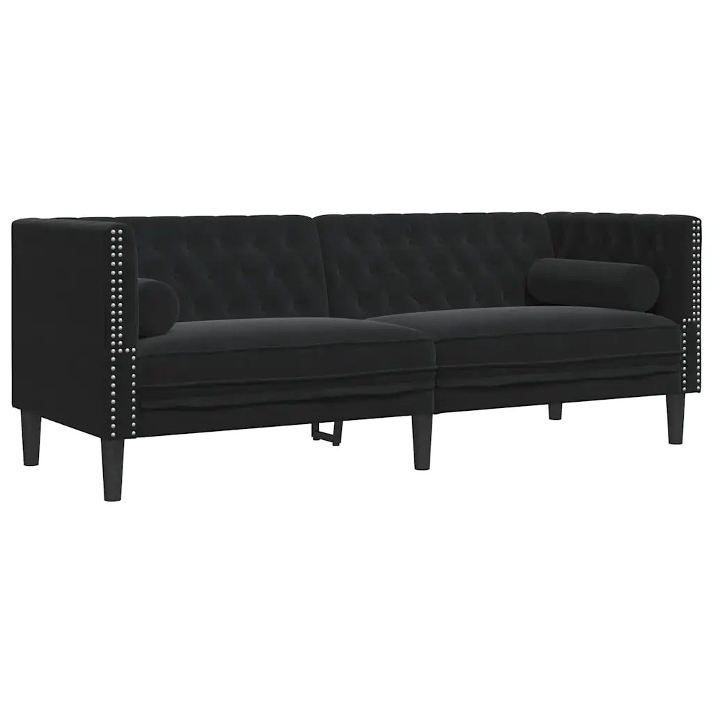 Divano Chesterfield con Rinforzi 3 Posti-Sofa 3 Posti-Divanetto Nero in Velluto