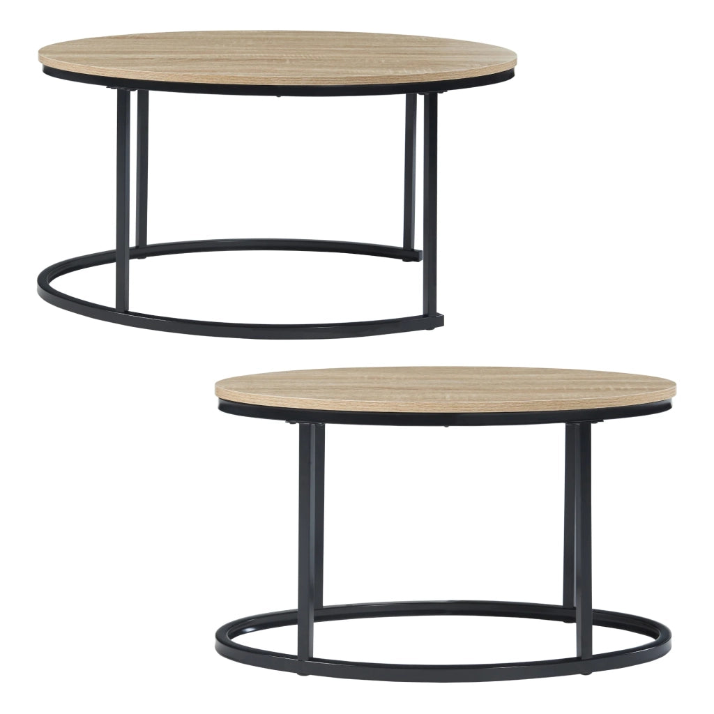 Set di 2 tavolini da caffè impilabili di diverse dimensioni effetto rovere nero 03_0009702