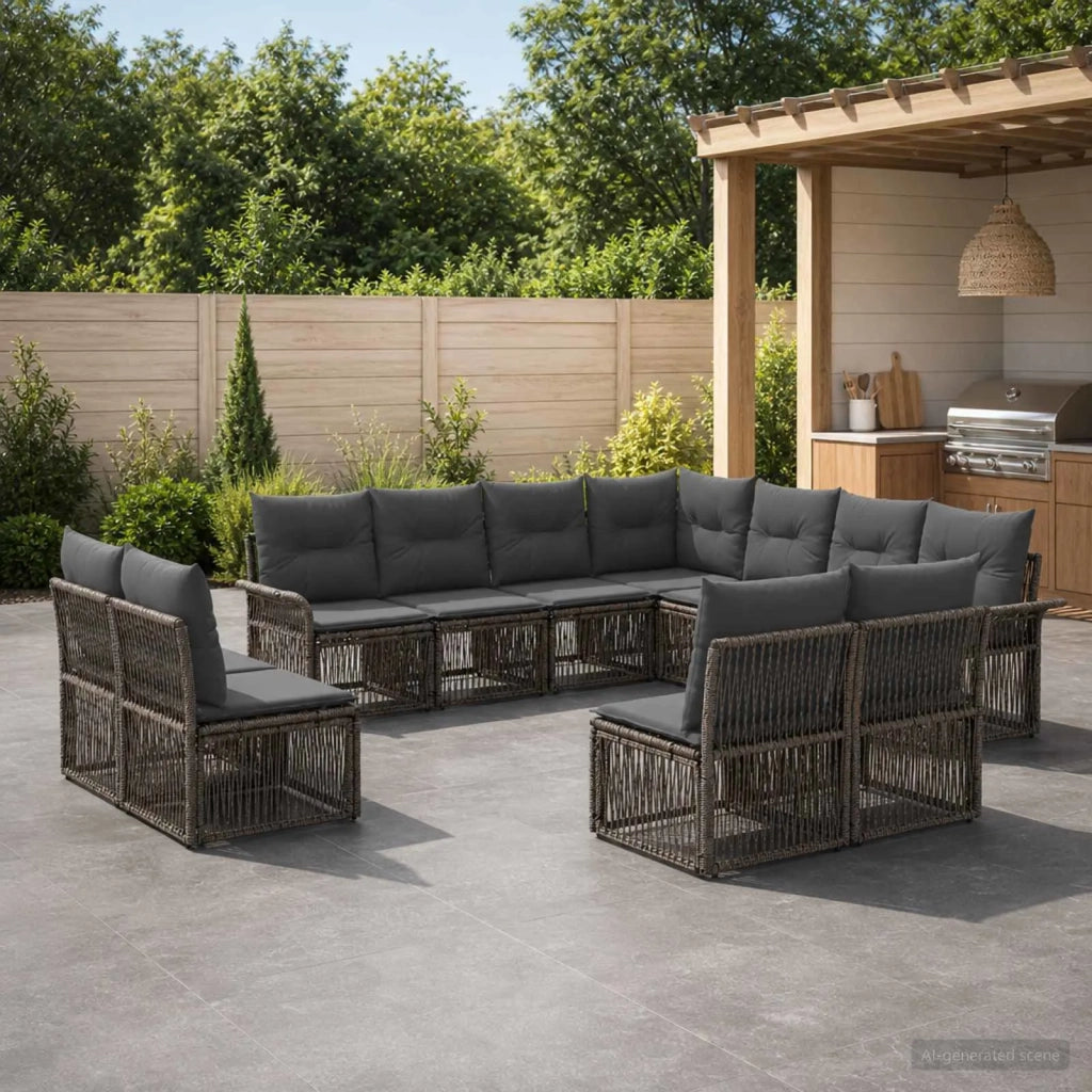 Set Divano da Giardino 11 pz Grigio polyrattan 3434864