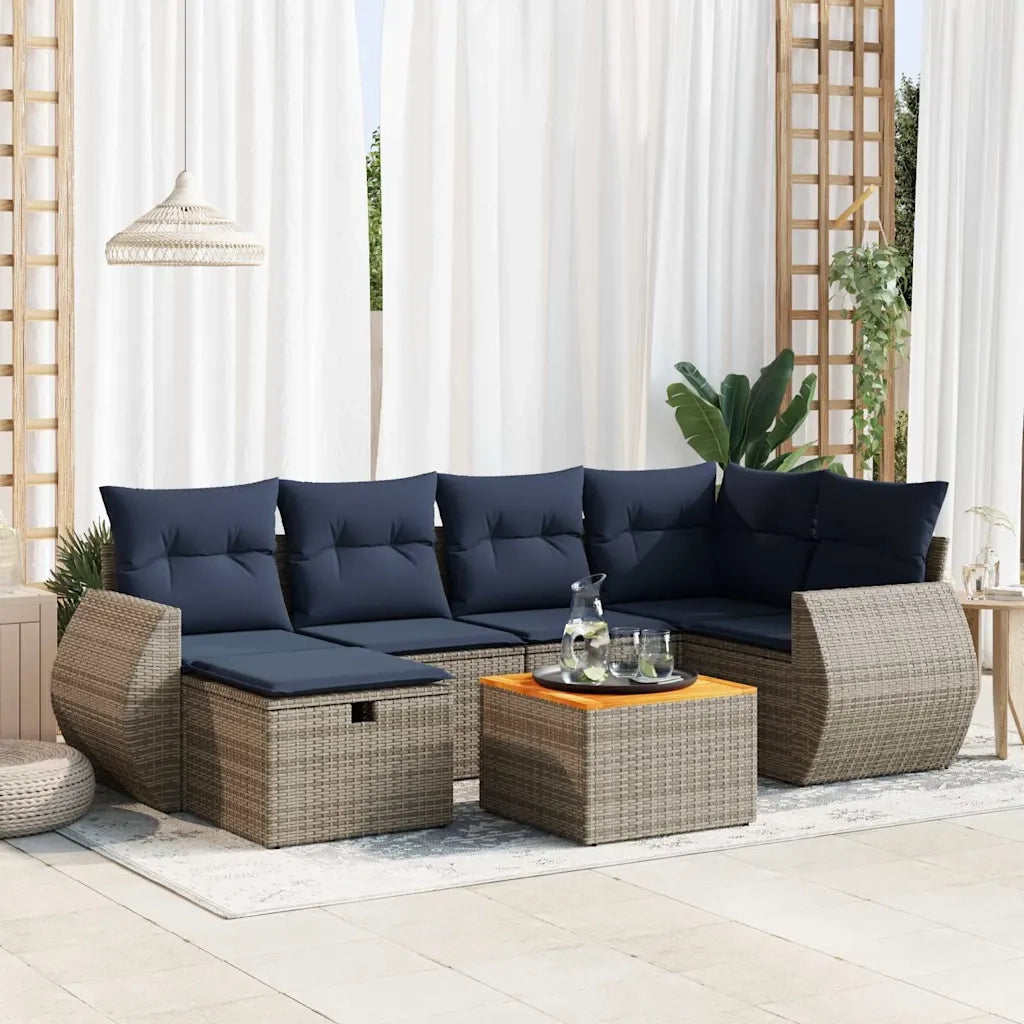 Set Divani da Giardino 7 pz con Cuscini Grigio in Polyrattan 3325848