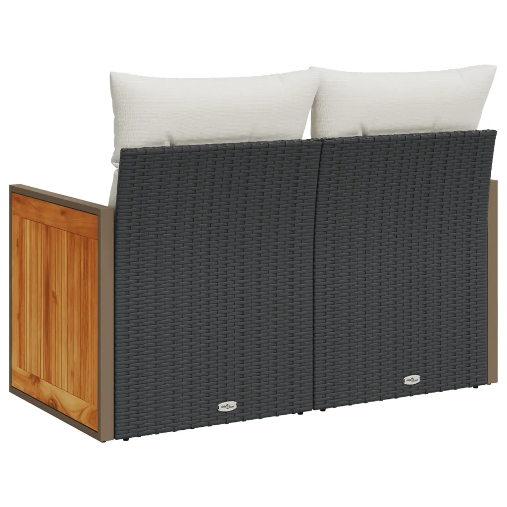 Divano da Giardino con Cuscini a 2 Posti-Sofa da Giardino-Divano da esterno Nero in Polyrattan 429505