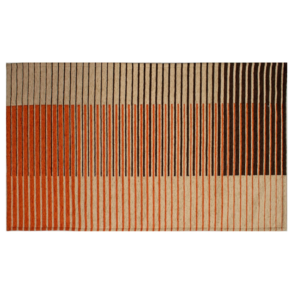 Tappeto Arredo Moderno Morbido in Ciniglia Ingresso Antiscivolo Prodotto Italiano  Soggiorno Camera Salotto Disegni Piazzati Cotone Varie Misure Grande Neon/Ruggine - 65x220 cm