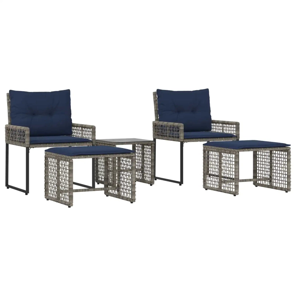 Set di Mobili da Esterno con cuscino 5 pcs Grigio e Blu Navy 42025172